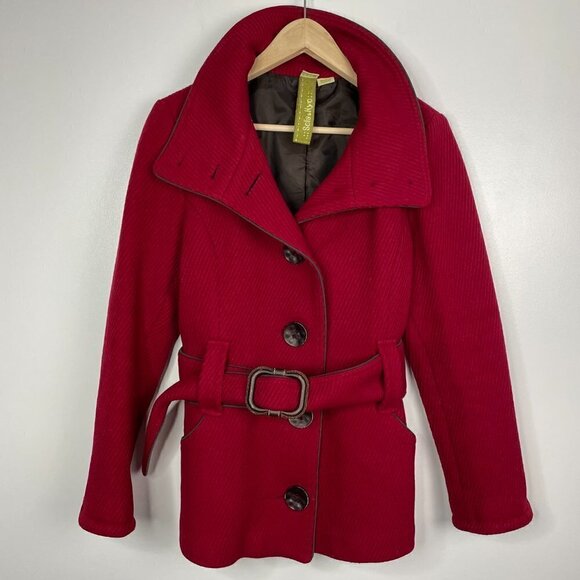 Soia Kyo  Red Belted Ribbed Wool Blend Button Down Jacket Coat Size XL - Picture 6 of 6
